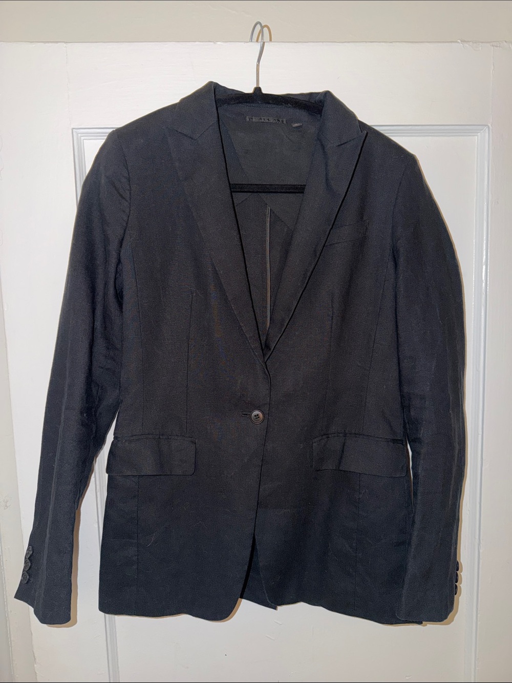 Uniqlo Women's Black Single-Button Notch Lapel Blazer Linen
